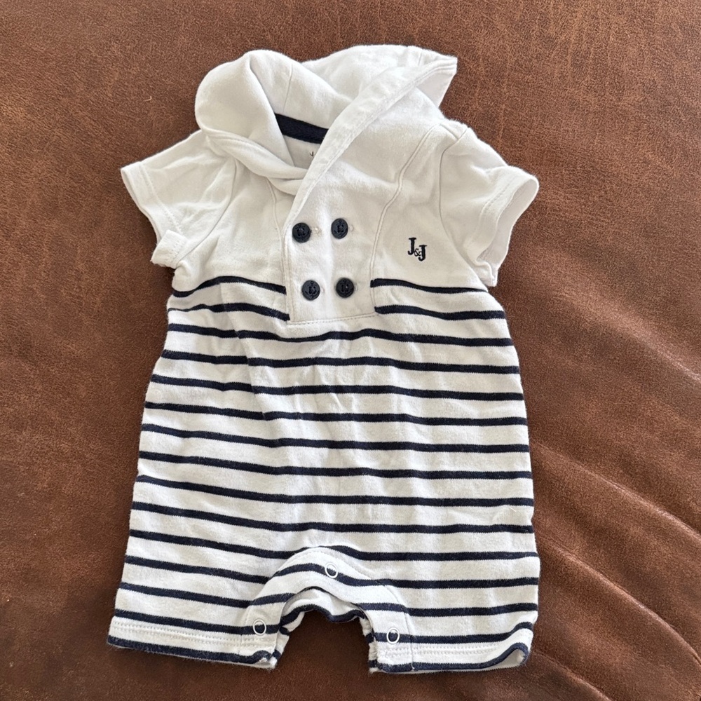 Janie and Jack White and Navy Striped One Piece